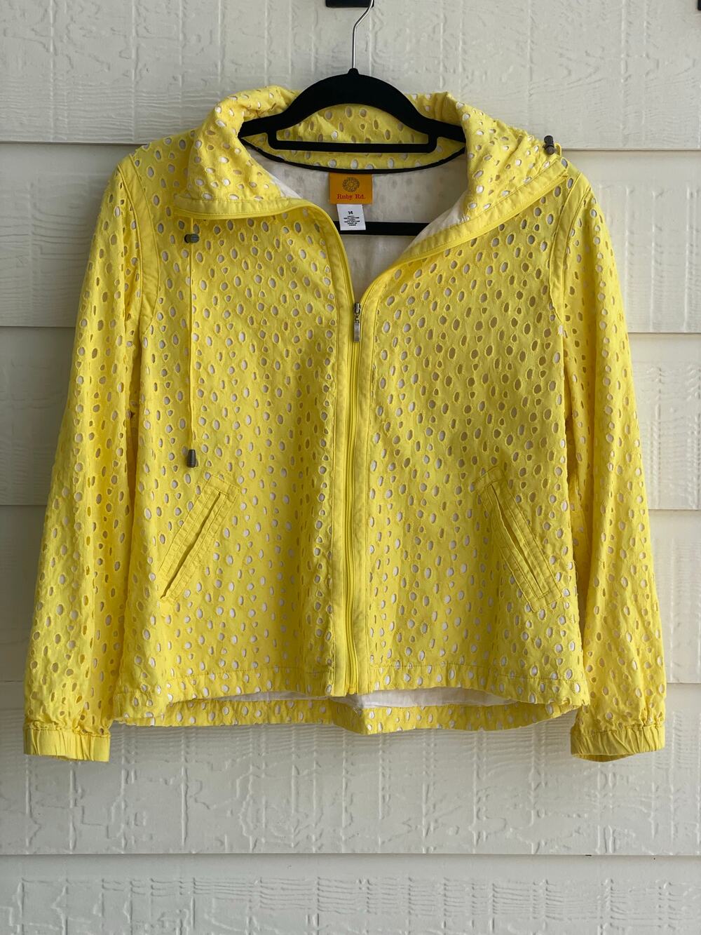 Ruby Rd Yellow Eyelet cropped lightweight jacket shirt 100% Cotton 14
